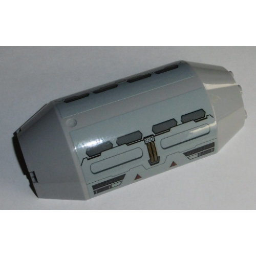 Деталь LEGO 92591pb002 Cylinder Half 3 x 6 x 10 with 1 x 2 Cutout with Flaps, Pipes and Dark Red Arrows Pattern (Stickers) - Set 75140