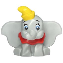 Elephant, Big Ears, Sitting with Molded Red Collar and Bottom Tube and Printed Yellow Hat, Medium Blue and White Eyes, Black Eyebrows and Eyelashes Pattern (Disney Dumbo)