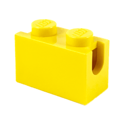 Brick, Modified 1 x 2 with Digger Bucket Arm Holder - Yellow Brick, Modified 1 x 2 with Digger Bucket Arm Holder - Yellow