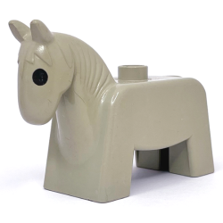 Duplo Horse Small with Solid Black Eyes Pattern - Light Gray
