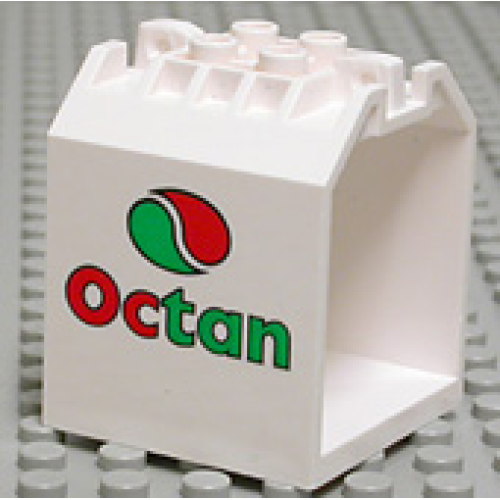 Деталь LEGO 30639pb02 Container, Box Open Ended 4 x 4 x 4 with 1 Locking Hinge Finger on Each End with Octan Logo Pattern