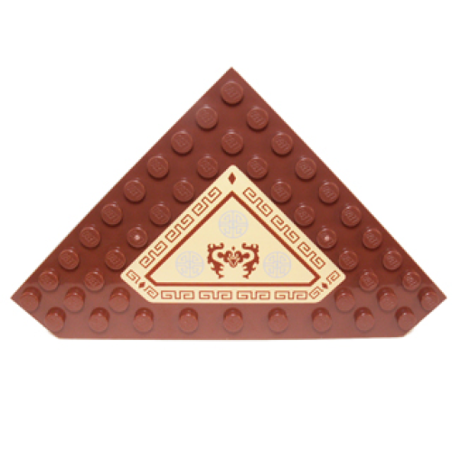 Деталь LEGO 92584pb004 Wedge, Plate 10 x 10 Cut Corner with no Studs in Center with Carpet with Asian Symbols and Geometric Border Pattern (Sticker) - Set 70751