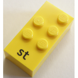 Brick, Braille 2 x 4 with 5 Studs with Black Lowercase Letters st Pattern (dots-23456 ⠾) (German)