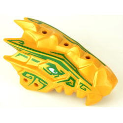 Dragon Head (Ninjago) Jaw Upper Spiny with Dark Green Stripes and White Eyes Pattern
