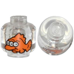 Minifigure, Head without Face with Orange Fish with 3 White Eyes Pattern (The Simpsons Blinky)