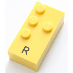 Brick, Braille 2 x 4 with 4 Studs with Black Capital Letter R Pattern (dots-1235 ⠗)