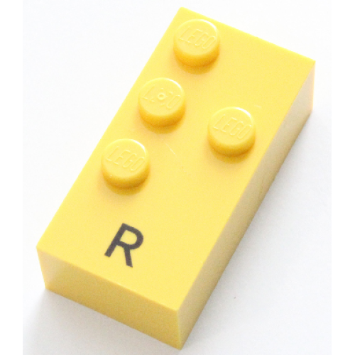 Деталь LEGO 60232pb01 Brick, Braille 2 x 4 with 4 Studs with Black Capital Letter R Pattern (dots-1235 ⠗)