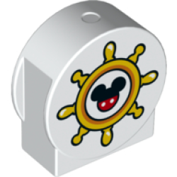 Duplo, Brick 1 x 2 x 2 Round Top, Cut Away Sides with Boat Helm / Ship's Wheel with Mickey Mouse Head Pattern Duplo, Brick 1 x 2 x 2 Round Top, Cut Away Sides with Boat Helm / Ship's Wheel with Mickey Mouse Head Pattern