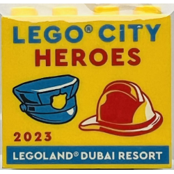 Brick 2 x 4 x 3 with LEGO City Heroes 2023 LEGOLAND Dubai Resort Pattern