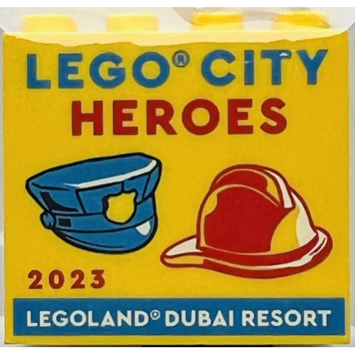 Деталь LEGO 30144pb480 Brick 2 x 4 x 3 with LEGO City Heroes 2023 LEGOLAND Dubai Resort Pattern