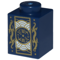 Brick 1 x 1 with Gold Dragons and Rectangle Emblem with Silver Half Circles Pattern