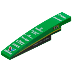 Slope, Curved 6 x 1 with White 'TikTok', 'BOMBARDIER', 'NexGen', 'VELOCITY BLACK', 'servicenow', 'NetApp', 'Regent', 'PIRELLI', 'Valvoline', 'JCB' and 'GIRARD-PERREGAUX' Logos, Black Panel and Yellow Stripe on Both Sides Pattern Slope, Curved 6 x 1 with White 'TikTok', 'BOMBARDIER', 'NexGen', 'VELOCITY BLACK', 'servicenow', 'NetApp', 'Regent', 'PIRELLI', 'Valvoline', 'JCB' and 'GIRARD-PERREGAUX' Logos, Black Panel and Yellow Stripe on Both Sides Pattern