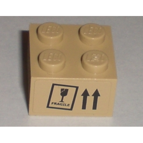 Деталь LEGO 3003pb025 Brick 2 x 2 with 'FRAGILE' Goblet and This Way Up Arrows Pattern (Sticker) - Sets 8196 / 8199