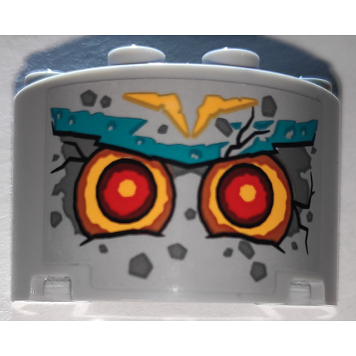 Деталь LEGO 24593pb11 Cylinder Half 2 x 4 x 2 with 1 x 2 Cutout with Stone Face with Red Eyes and Dark Turquoise Eyebrows Pattern (Sticker) - Set 71747