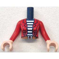 Torso Mini Doll Woman Red Jacket Open over White Striped Shirt, Dark Orange Belt with Buckle Pattern, Light Nougat Arms with Hands with Red Long Sleeves