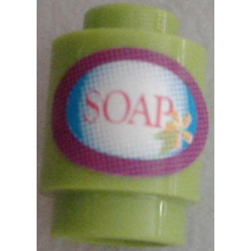 Деталь LEGO 3062pb055 Brick, Round 1 x 1 with Oval Label with Magenta Border and 'SOAP' Pattern (Sticker) - Set 7586