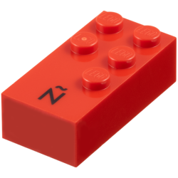 Brick, Braille 2 x 4 with 5 Studs with Black Capital Letter N with Tilde (Ñ) Pattern (dots-12456 ⠻) (Spanish, Guarani)