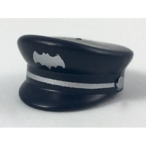 Деталь LEGO 12895pb03 Minifigure, Headgear Cap, Captain with Silver Bat and Braid Pattern