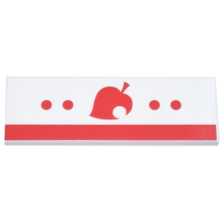 Tile 2 x 6 with Red Leaf with Circle Cutout, Circles, and Stripe Pattern (Animal Crossing Nook's Cranny Sign)
