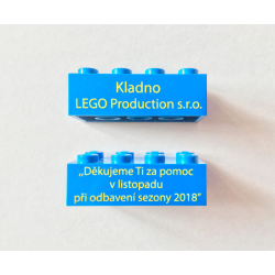 Brick 2 x 4 with 'Kladno LEGO Production s.r.o.' and 'Thank you for your help in November 2018' (Translated Czech) Pattern on Opposite Sides Brick 2 x 4 with 'Kladno LEGO Production s.r.o.' and 'Thank you for your help in November 2018' (Translated Czech) Pattern on Opposite Sides