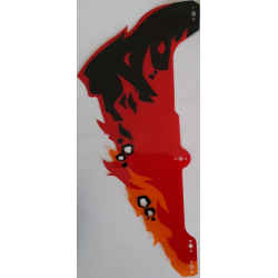 Plastic Part for Set 70674 - Cobra Hood with Black, Red, Trans-Orange, and Trans-Red Flames, LEGO Copyright on Right Pattern