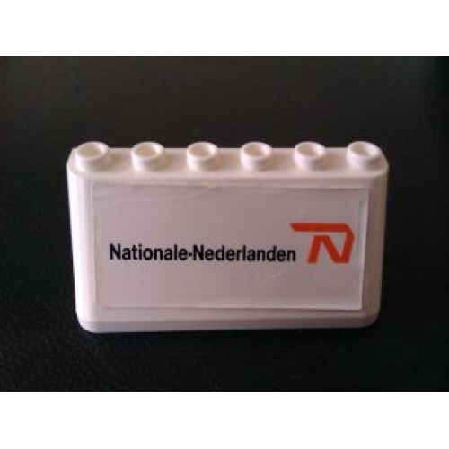 Деталь LEGO 4176pb24 Windscreen 2 x 6 x 2 with 'Nationale Nederlanden' on White Background Pattern (Sticker) - Set 880002-2 (in Combination with Sets 3308 / 3309)