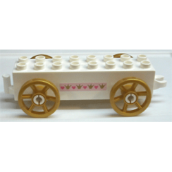 Duplo Car Base 2 x 8 x 1 1/2 with Large Copper Spoked Wheels with Hearts and Crowns Pattern on Both Sides (Stickers) - Set 4828 Duplo Car Base 2 x 8 x 1 1/2 with Large Copper Spoked Wheels with Hearts and Crowns Pattern on Both Sides (Stickers) - Set 4828