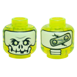 Minifigure, Head Alien Ghost with White Skull Face, Yellowish Green Eyes, and Metal Plate on Back Pattern