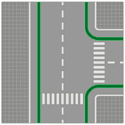 Baseplate, Road 32 x 32 7-Stud T Intersection with Crosswalks Pattern Baseplate, Road 32 x 32 7-Stud T Intersection with Crosswalks Pattern