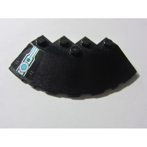 Деталь LEGO 95188pb26L Brick, Round Corner 6 x 6 with Slope 33 Edge, Facet Cutout with Ultrasonic Circle with Silver and Medium Azure Pattern Model Left Side (Sticker) - Set 70171