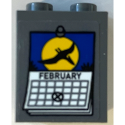 Slope 65 2 x 2 x 2 with Bottom Tube with White 'FEBRUARY' Calendar Page, Black Pteranodon and Yellow Moon Pattern (Sticker) - Set 75941 Slope 65 2 x 2 x 2 with Bottom Tube with White 'FEBRUARY' Calendar Page, Black Pteranodon and Yellow Moon Pattern (Sticker) - Set 75941