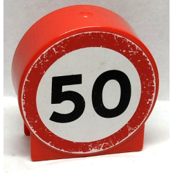 Duplo, Brick 1 x 2 x 2 Round Top with Black '50' on White Background Pattern (Sticker) - Set 9211 Duplo, Brick 1 x 2 x 2 Round Top with Black '50' on White Background Pattern (Sticker) - Set 9211