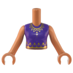 Torso Mini Doll Girl Dark Purple Top, Gold Scallop and Teardrop Edging and Necklace Pattern, Medium Nougat Arms with Hands