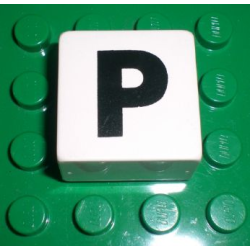 Duplo, Tile 2 x 2 x 1 with Black Capital Letter P Pattern Duplo, Tile 2 x 2 x 1 with Black Capital Letter P Pattern