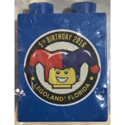 Duplo, Brick 1 x 2 x 2 with 5th Birthday 2016 LEGOLAND Florida Pattern Duplo, Brick 1 x 2 x 2 with 5th Birthday 2016 LEGOLAND Florida Pattern