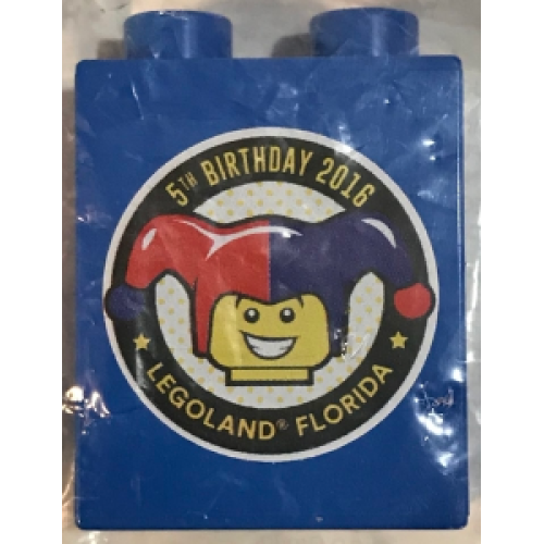 Деталь LEGO 4066pb672 Duplo, Brick 1 x 2 x 2 with 5th Birthday 2016 LEGOLAND Florida Pattern