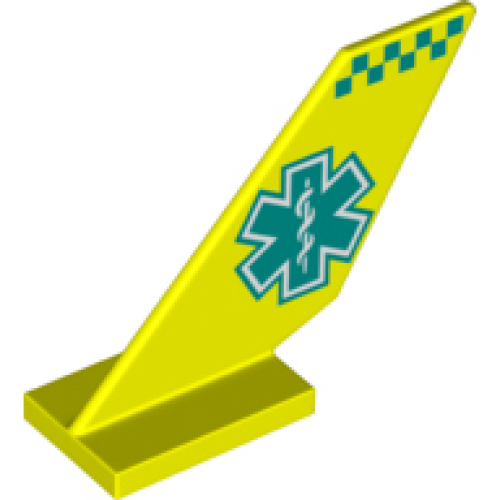 Деталь LEGO 6239pb107 Tail Shuttle with Dark Turquoise EMT Star of Life and Checkered Stripe Pattern on Both Sides