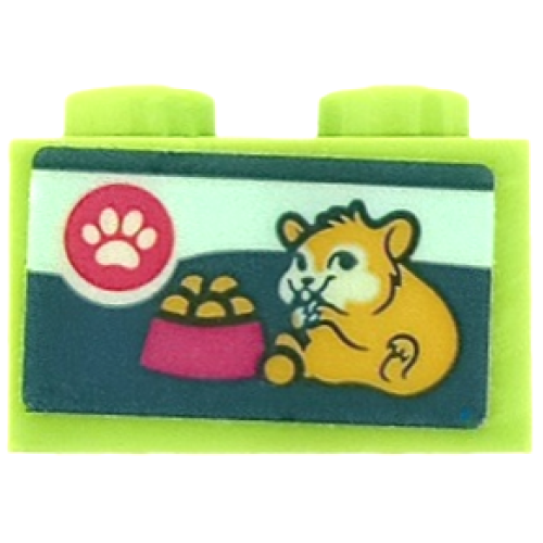 Деталь LEGO 3004pb332 Brick 1 x 2 with Paw Print, Hamster and Food Bowl Pattern (Sticker) - Set 41405