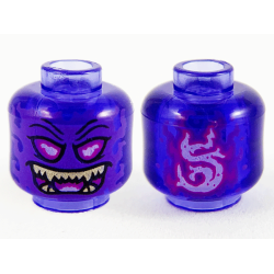 Minifigure, Head Alien Ghost with Dark Purple Face, Magenta Eyes and Open Mouth and Gold Sharp Teeth Pattern
