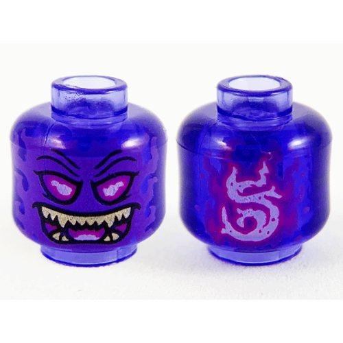 Деталь LEGO 3626pb3348 Minifigure, Head Alien Ghost with Dark Purple Face, Magenta Eyes and Open Mouth and Gold Sharp Teeth Pattern