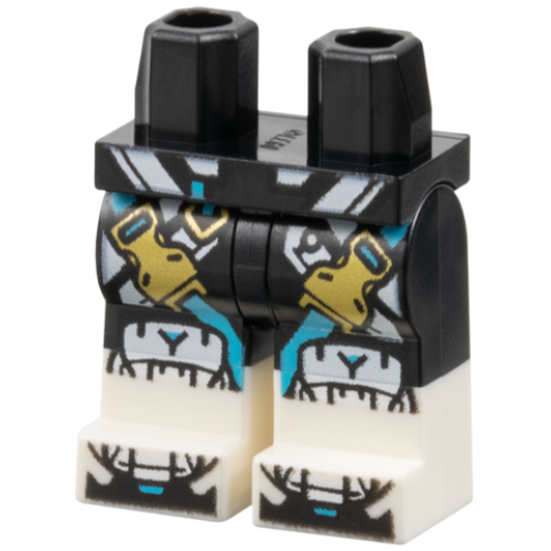 Деталь LEGO 970c00pb1787 Hips and Legs with Molded White Lower Legs / Boots and Printed White Diagonal Stripes, Medium Azure Straps with Gold Buckles Pattern