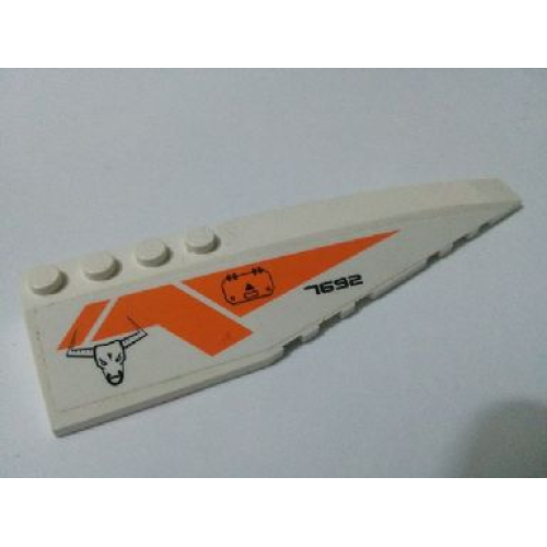 Деталь LEGO 42060pb28 Wedge 12 x 3 Right with '7692', Hatch, Bulls Head and Orange Stripes Pattern (Sticker) - Set 7692