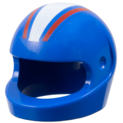 Minifigure, Headgear Helmet Motorcycle (Standard) with White Thick Stripe and Red Thin Stripes Pattern Minifigure, Headgear Helmet Motorcycle (Standard) with White Thick Stripe and Red Thin Stripes Pattern