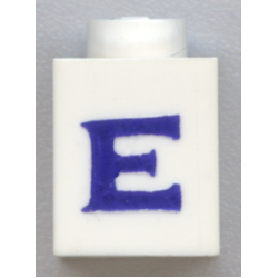 Brick 1 x 1 with Blue Capital Letter E Pattern (Serif Font)