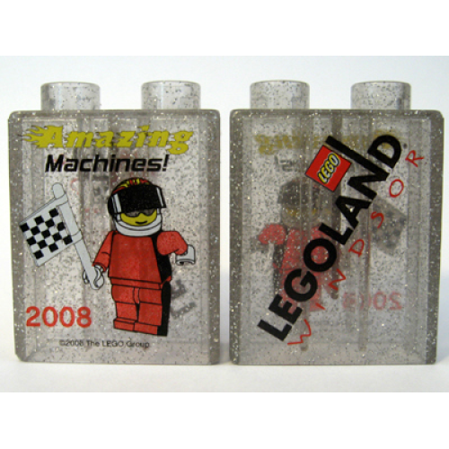 Деталь LEGO 4066pb325 Duplo, Brick 1 x 2 x 2 with Amazing Machines 2008 LEGOLAND Windsor Pattern