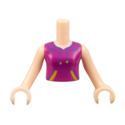 Torso Mini Doll Girl Magenta Top with Strings and Front Pockets Pattern, Light Nougat Arms with Hands