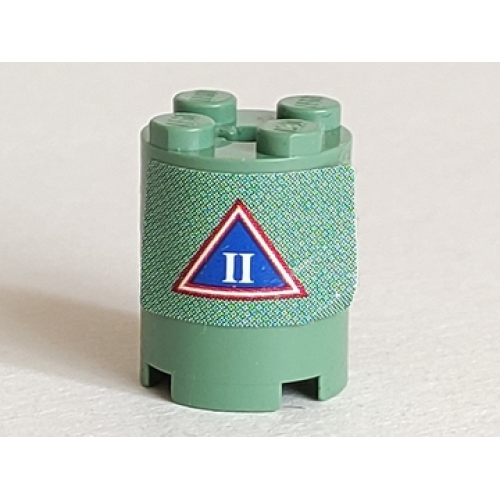 Деталь LEGO BA262pb03 Stickered Assembly 2 x 2 x 2 with White Roman Numerals 'II' in Blue and Red Triangle Pattern (Sticker) - Set 7469 - 2 Brick, Round 2 x 2 with Axle Hole