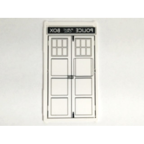 Деталь LEGO 57895pb029 Glass for Window 1 x 4 x 6 with 'POLICE PUBLIC CALL BOX' Mirror Image Tardis Door Pattern