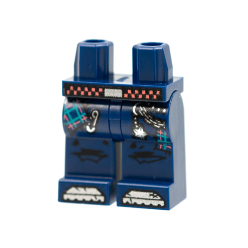 Деталь LEGO 970c00pb1230 Hips and Legs with Black and Coral Checkered Belt, Silver Pin and Chain with Star, Tears Showing Plaid Underneath Pattern