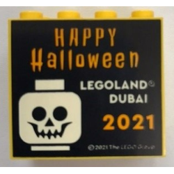 Brick 2 x 4 x 3 with LEGOLAND Dubai 2021 Happy Halloween Pattern